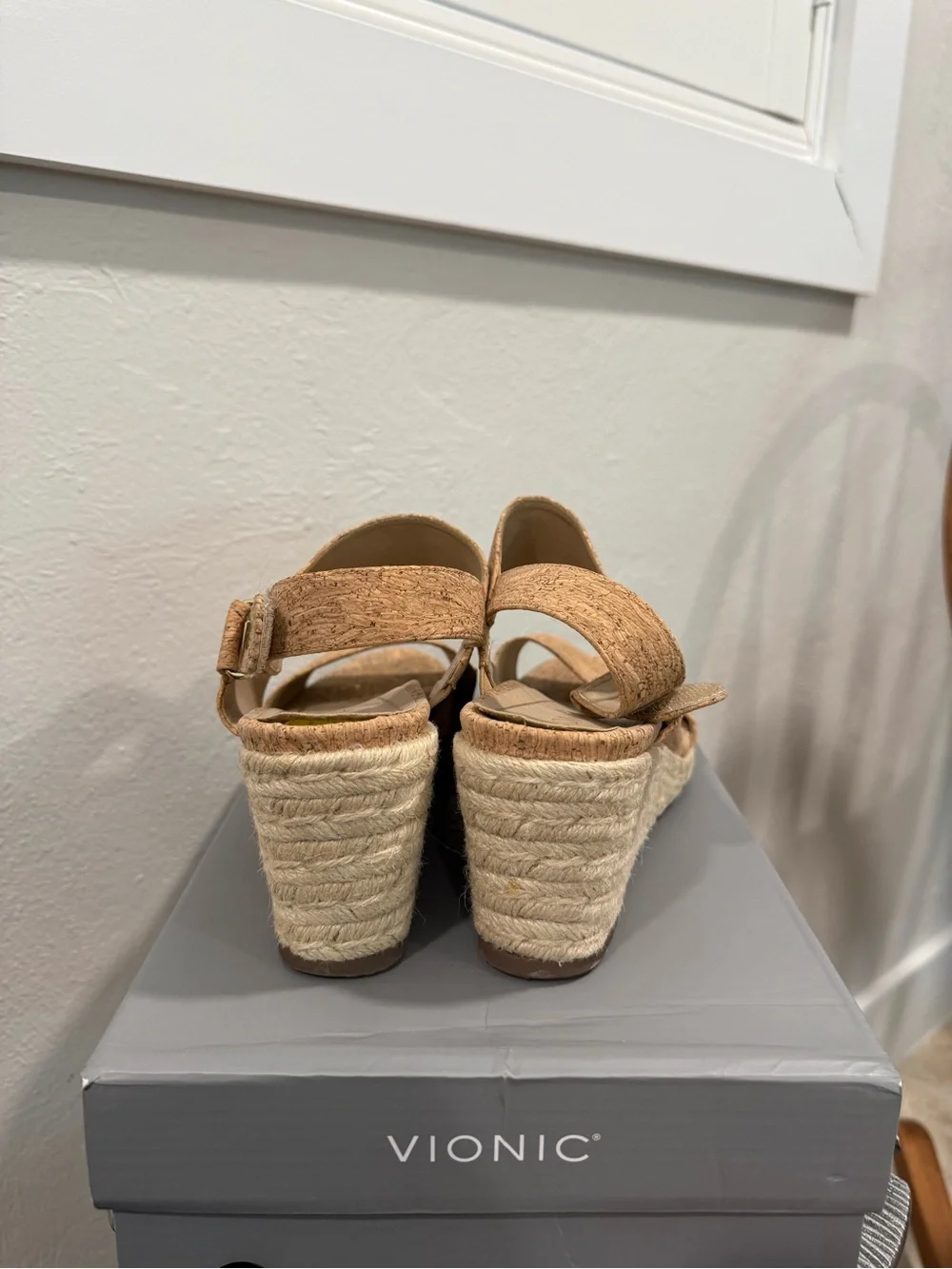 Vionic Tan Espadrille Cork Wedge Sandals